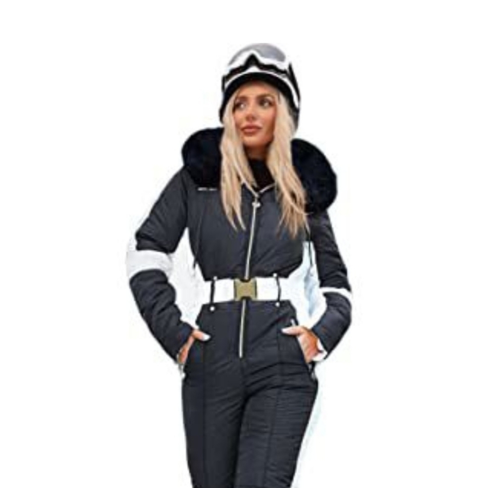 Zwurew Womens Winter Ski Suit Outdoor Sports Waterproof Snowsuit Fur Collar Ski